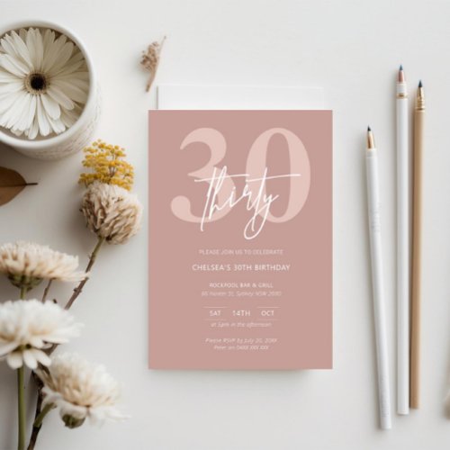 Minimalist Modern Pink 30th Birthday Party Invitation
