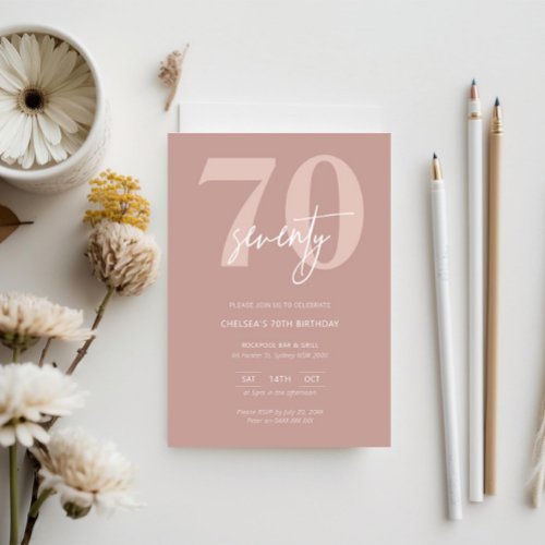 Minimalist Modern Pink 70th Birthday Party Invitation