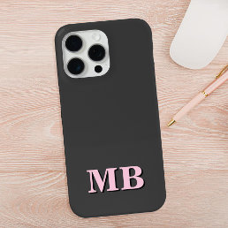 Minimalist Modern Pink Black Initial Monogram iPhone 13 Case