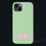 Minimalist Modern Pink Green Initial Monogram iPhone 13 Case<br><div class="desc">Pink Green Minimalist Modern Initial Monogram Phone Case. Create your own personalized iPhone Case with custom initial name.</div>