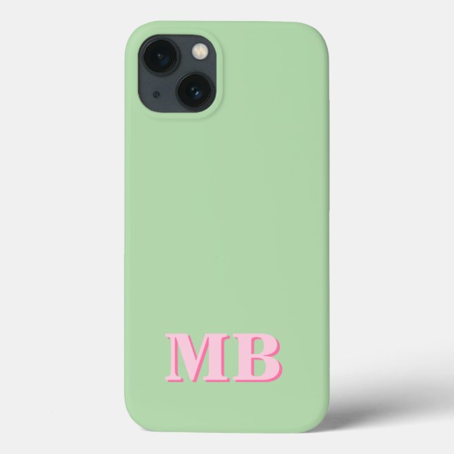 Minimalist Modern Pink Green Initial Monogram Case-Mate iPhone Case (Back)