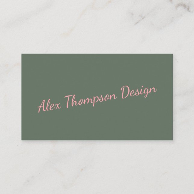 Minimalist Modern Pink Green Script Typography Business Card (Front)