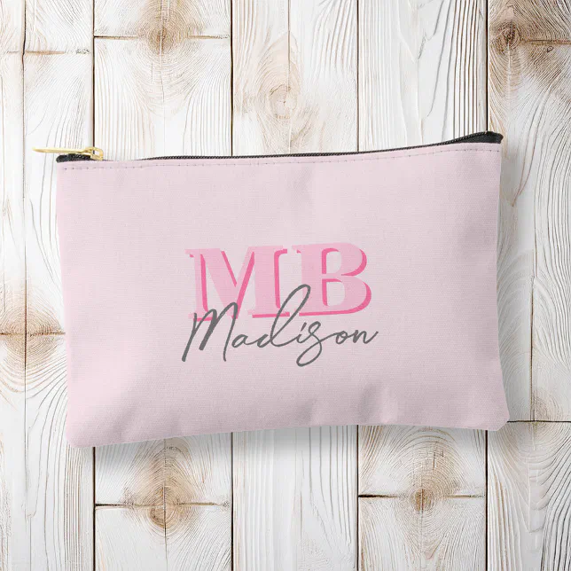 Minimalist Modern Pink Initial Monogram Accessory Pouch | Zazzle