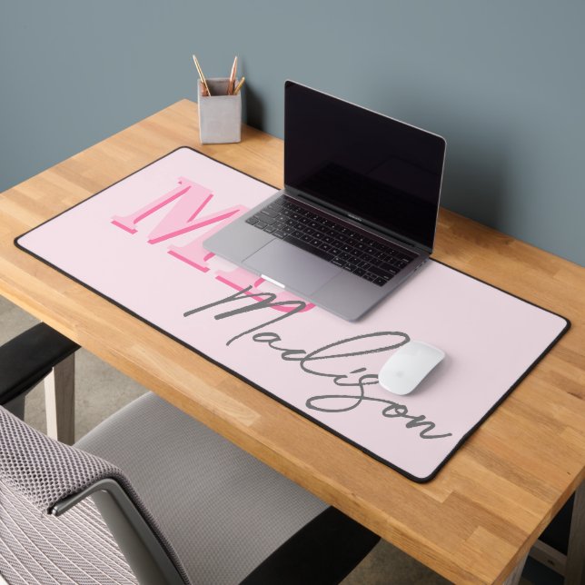 Minimalist Modern Pink Initial Monogram Desk Mat (Office 2)