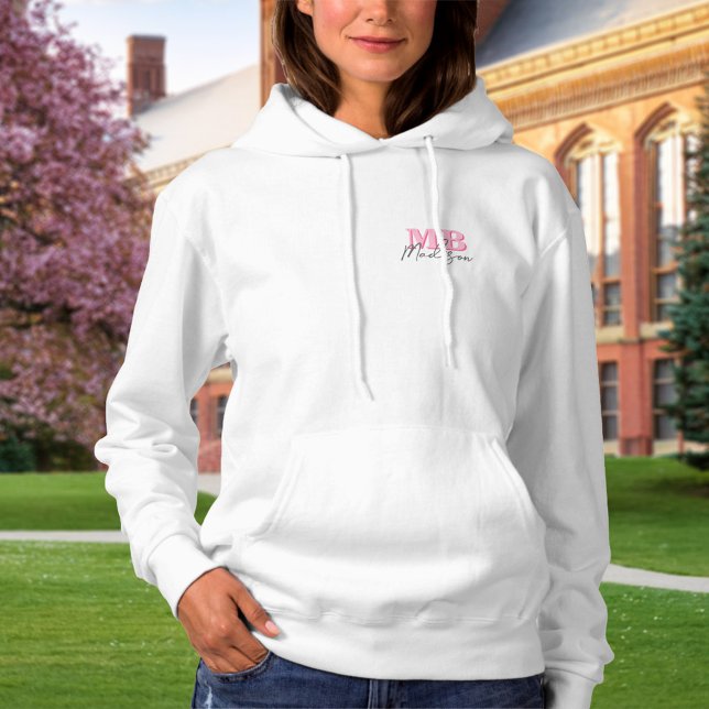 Minimalist Modern Pink Initial Monogram Hoodie (Creator Uploaded)