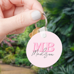 Minimalist Modern Pink Initial Monogram Keychain