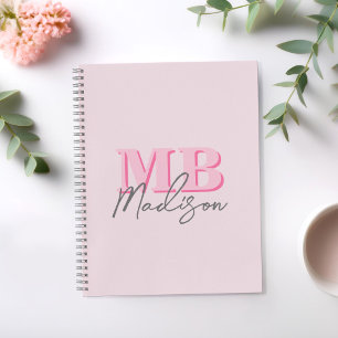 Minimalist Modern Pink Initial Monogram Notebook