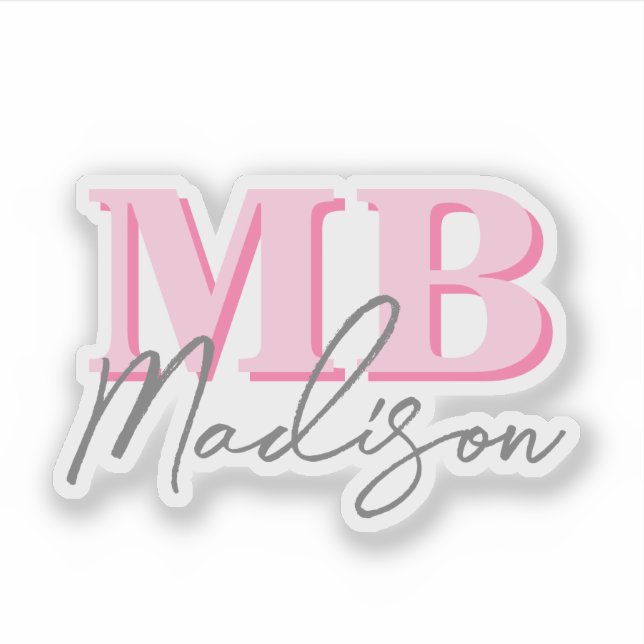 Minimalist Modern Pink Initial Monogram Sticker (Front)