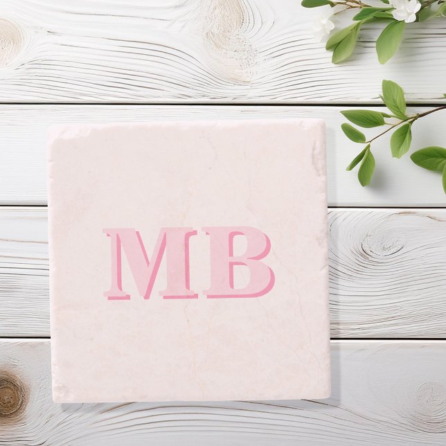 Minimalist Modern Pink Initial Monogram Stone Coaster (Creator Uploaded)