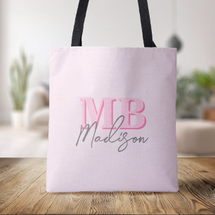 Minimalist Modern Pink Initial Monogram Tote Bag