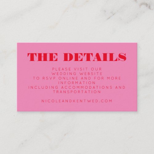 Minimalist Modern Pink Red Chic Wedding Website Enclosure Card