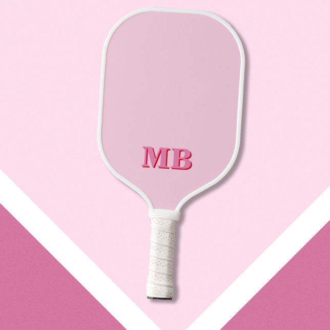 Minimalist Modern Pink Red Initial Monogram Pickleball Paddle (Creator Uploaded)