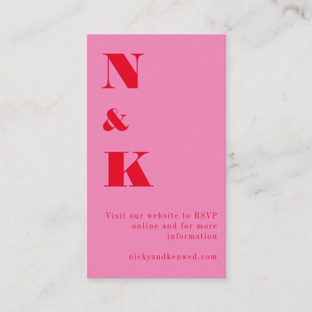 Minimalist Modern Pink Red Monogram Wedding RSVP Enclosure Card (Front)