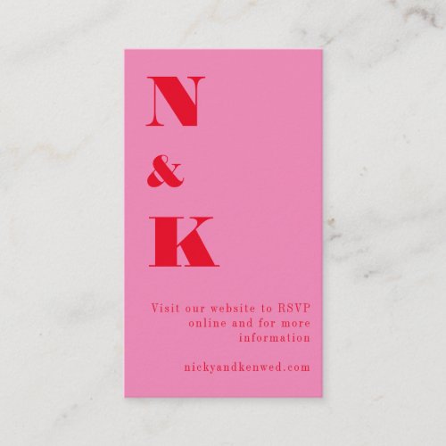 Minimalist Modern Pink Red Monogram Wedding RSVP Enclosure Card