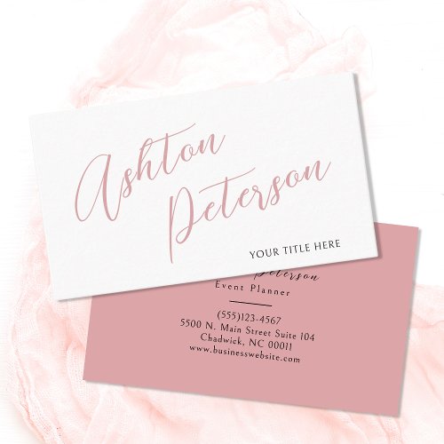 Minimalist Modern Pink Script Name Business Card