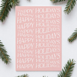 Minimalist Modern Pink Typography Happy Holidays Holiday Card