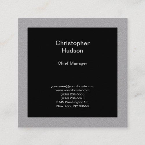 Minimalist Modern Plain Abstract Black Grey Square Business Card