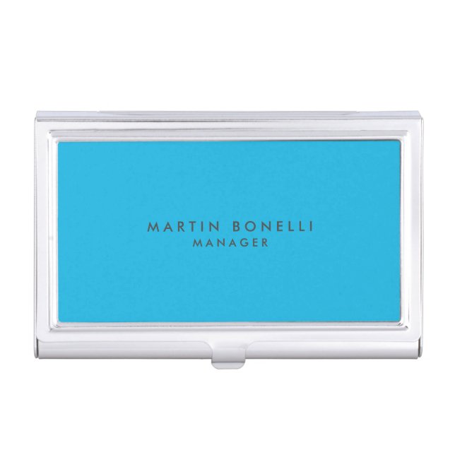 Minimalist Modern Plain Blue Business Card Case (Front)
