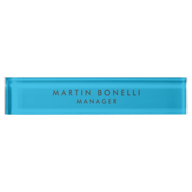 Minimalist Modern Plain Blue Desk Name Plate (Front)