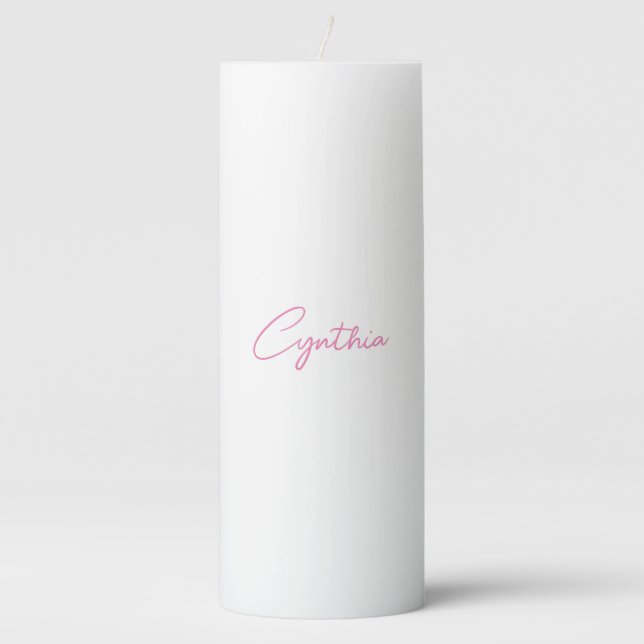  Minimalist Modern Plain Calligraphy Add Name Pillar Candle (Front)