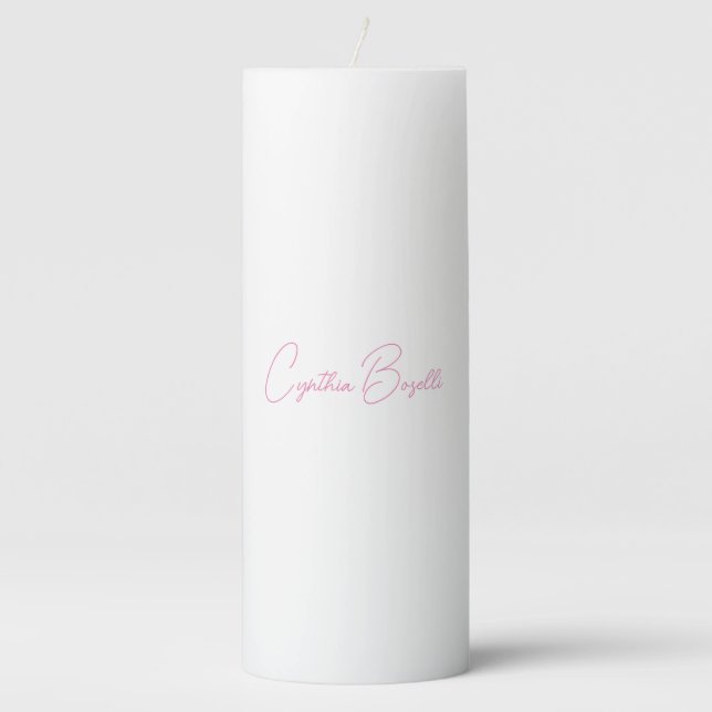 Minimalist Modern Plain Calligraphy Add Name Pillar Candle (Front)