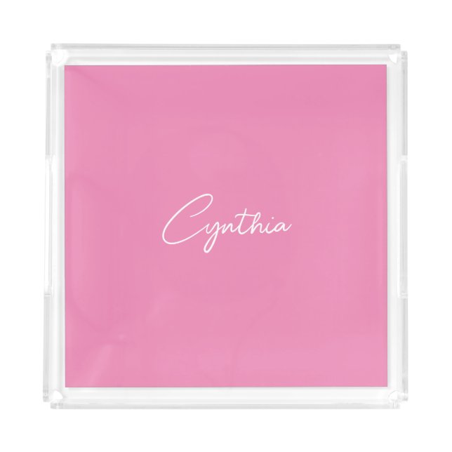  Minimalist Modern Plain Calligraphy Add Name Pink Acrylic Tray (Front)