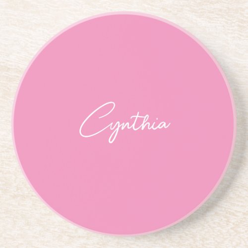  Minimalist Modern Plain Calligraphy Add Name Pink Coaster