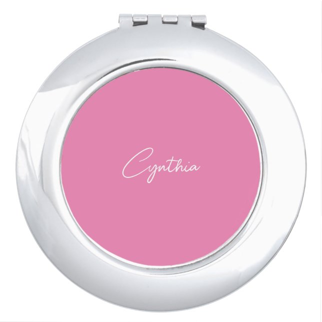  Minimalist Modern Plain Calligraphy Add Name Pink Compact Mirror (Front)
