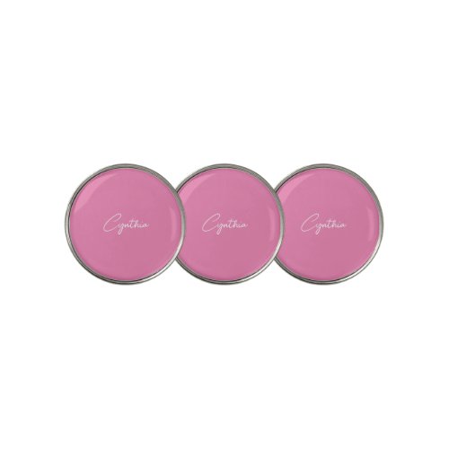  Minimalist Modern Plain Calligraphy Add Name Pink Golf Ball Marker