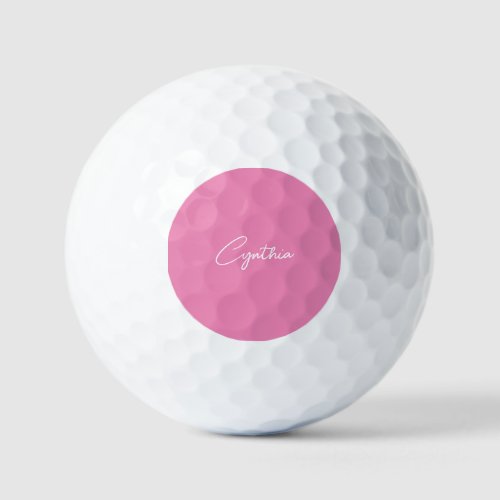 Minimalist Modern Plain Calligraphy Add Name Pink Golf Balls