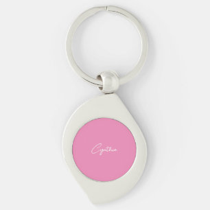 Minimalist Modern Plain Calligraphy Add Name Pink Keychain