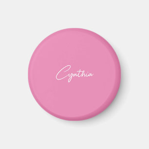 Minimalist Modern Plain Calligraphy Add Name Pink Magnet