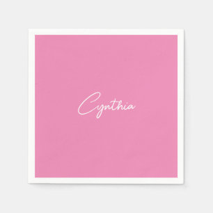 Minimalist Modern Plain Calligraphy Add Name Pink Napkins