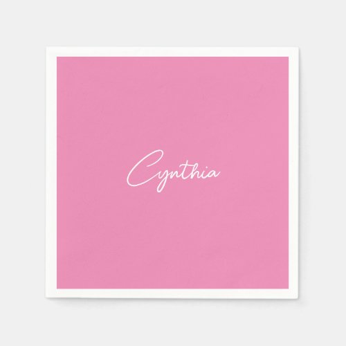  Minimalist Modern Plain Calligraphy Add Name Pink Napkins