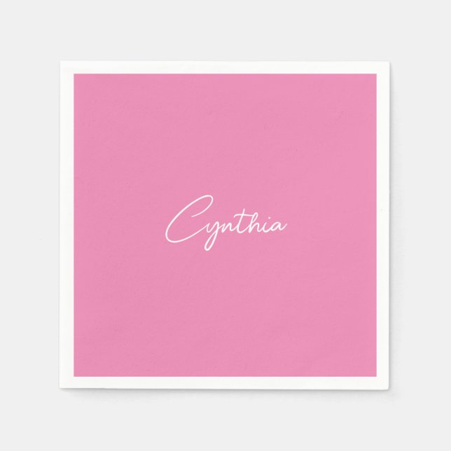  Minimalist Modern Plain Calligraphy Add Name Pink Napkins (Front)