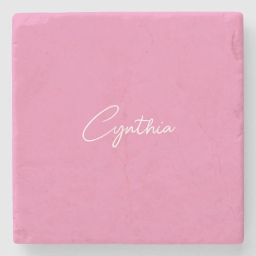  Minimalist Modern Plain Calligraphy Add Name Pink Stone Coaster