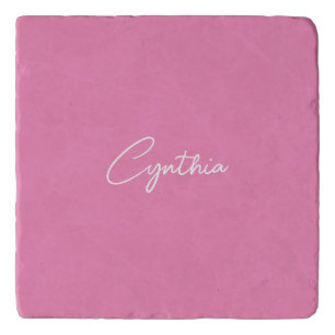  Minimalist Modern Plain Calligraphy Add Name Pink Trivet