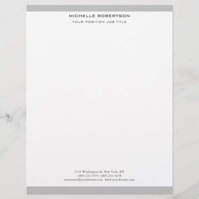 Minimalist Modern Plain Simple Grey White Letterhead (Front)