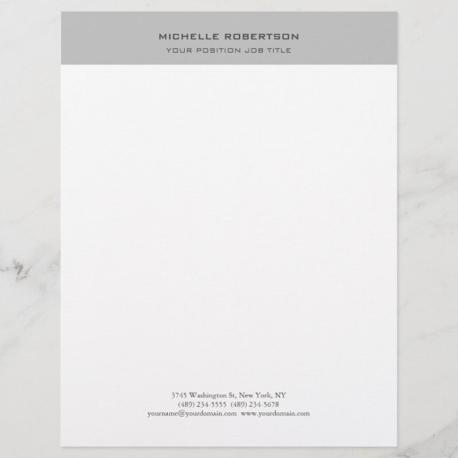 Minimalist Modern Plain Simple Grey White Letterhead (Front)