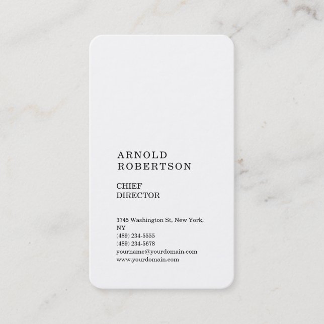 Minimalist Modern Plain Simple Vertical White Business Card (Front)
