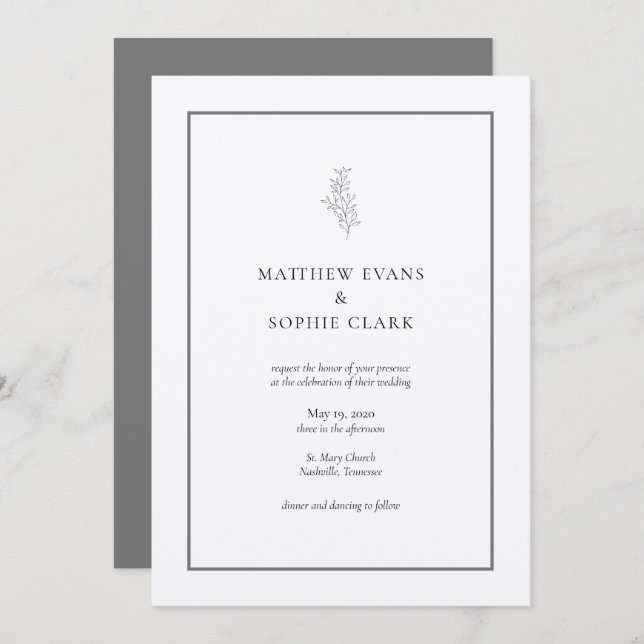 Minimalist Modern Plant Leaf Wedding Invitation (Front/Back)