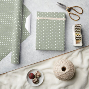 Minimalist Modern Polka Dot Neutral Sage Green Wrapping Paper