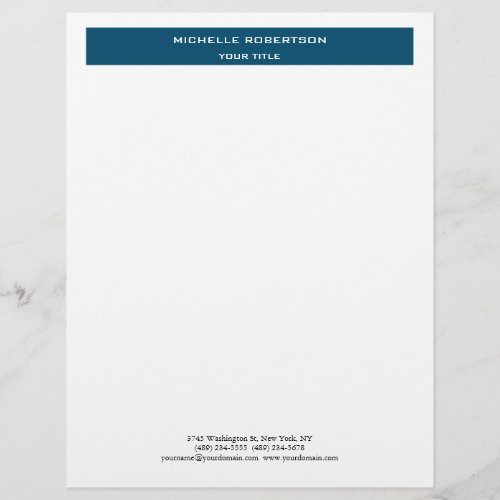 Minimalist Modern Professional Blue White Letterhead