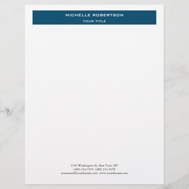 Minimalist Modern Professional Blue White Letterhead (Front)