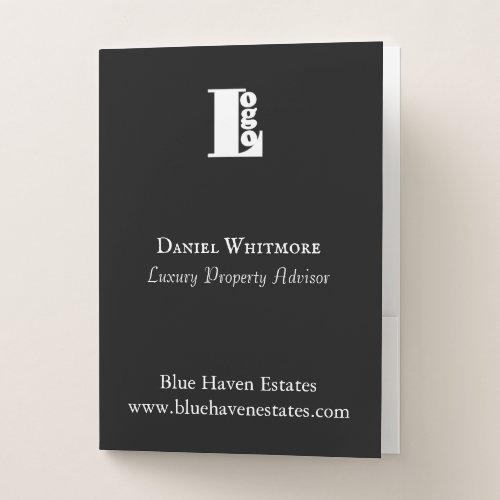Minimalist Modern Professional Business Name Black Pocket Folder