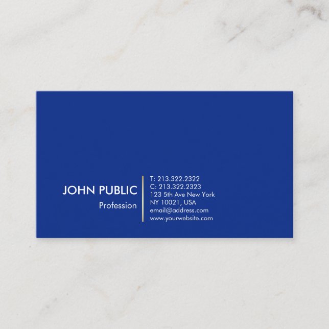 Minimalist Modern Professional Design Blue Gold Business Card (Front)
