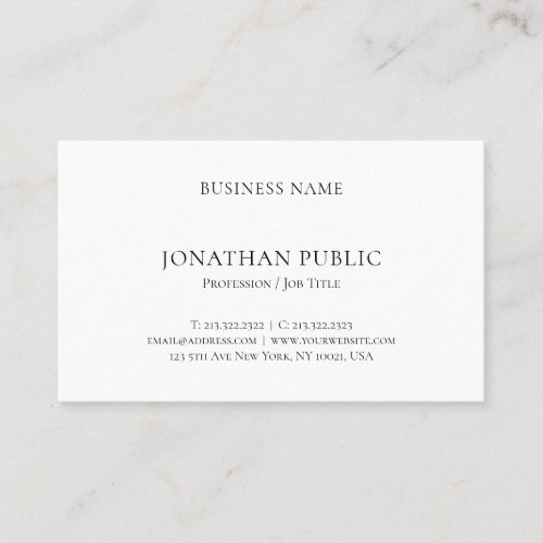 Minimalist Modern Professional Elegant White Plain Business Card