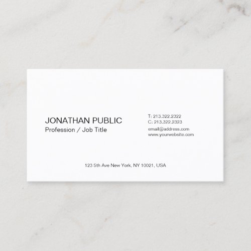 Minimalist Modern Professional Elegant White Plain Business Card