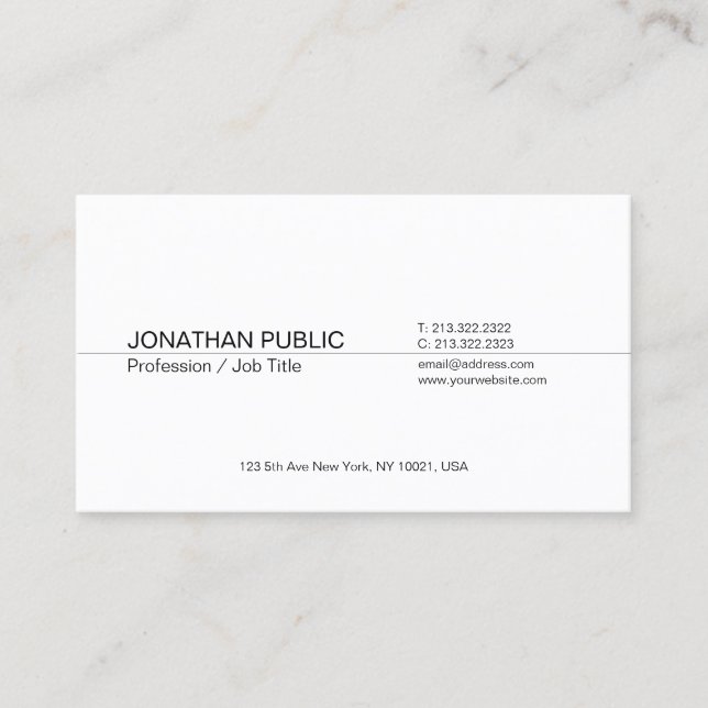 Minimalist Modern Professional Elegant White Plain Business Card (Front)