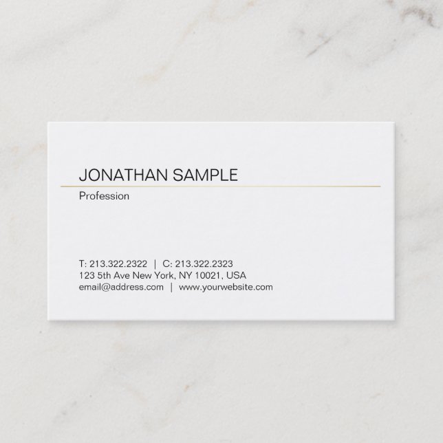 Minimalist Modern Professional Gold White Template Business Card (Front)